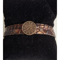 Leren armband bruin 2 banden met bronskleurige magneetsluiting en schuiver 17.5cm